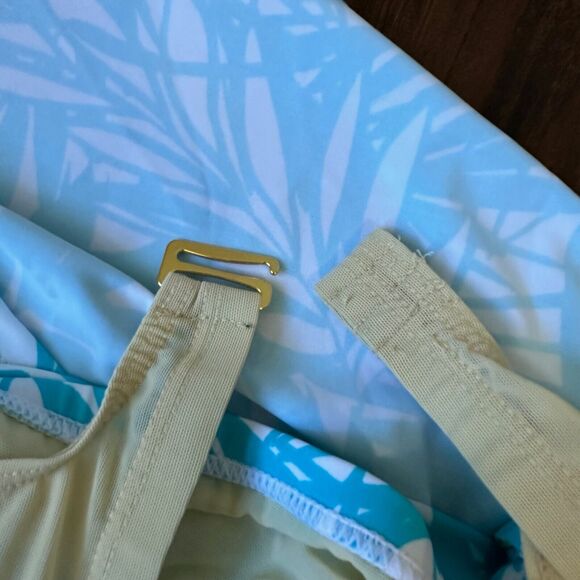 NWT SWIMSUITS FOR ALL Tankini Top in Palm Leaf Print White Aqua Bow - Picture 6 of 10